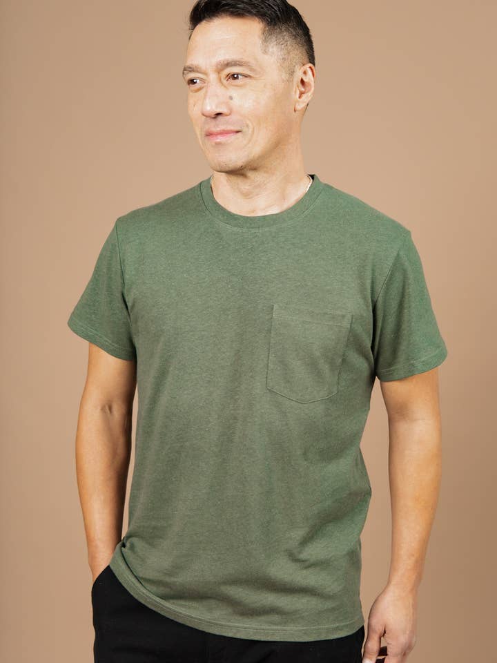 Organic Hemp Pocket Tee / Cypress for wholesale by Bridge & Burn