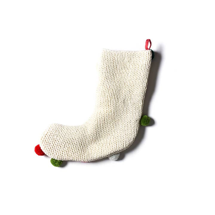 Coton Colors - Wholesale Holiday Stocking - Ecru Knit Stocking with Pom Poms1