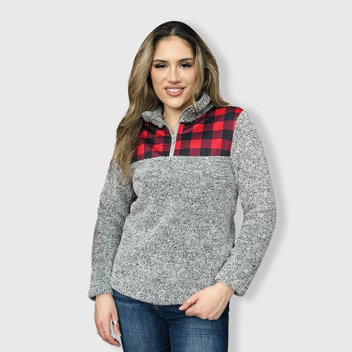 Sherpa Gray Plaid Pullover Women for wholesale by ILTEX Apparel