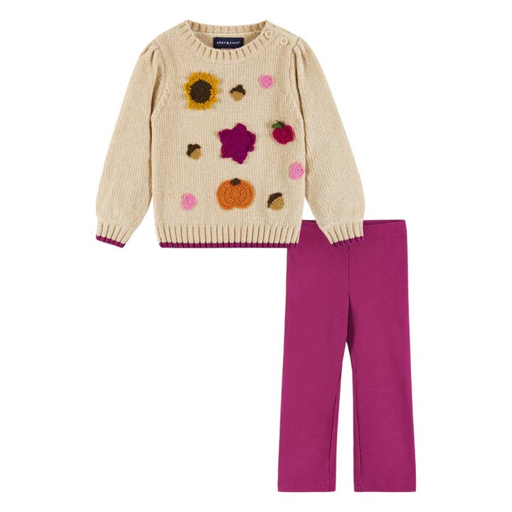 Beige Infant 2-Piece Chenille Sweater & Glitter Legging Set | Fall Themed for wholesale on Faire