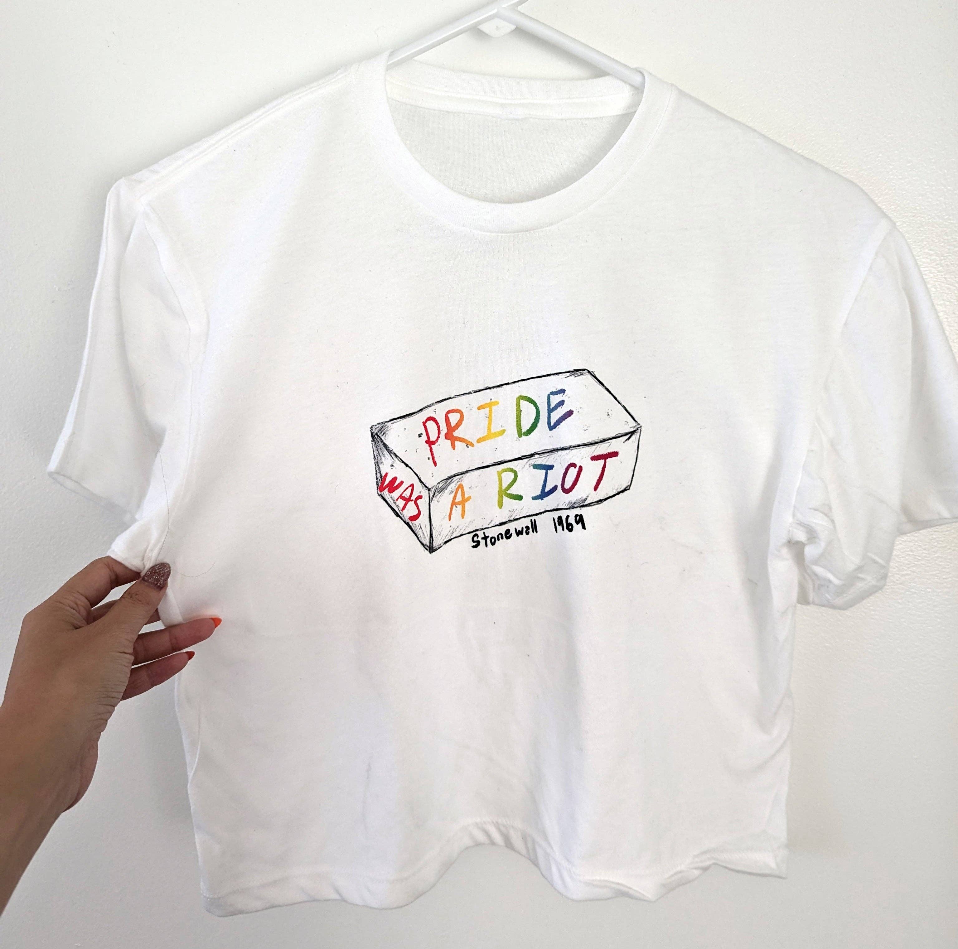 Sapphic Space - Wholesale Screen Printed T-Shirt - Women's - Pride was a Riot Crop Tee1
