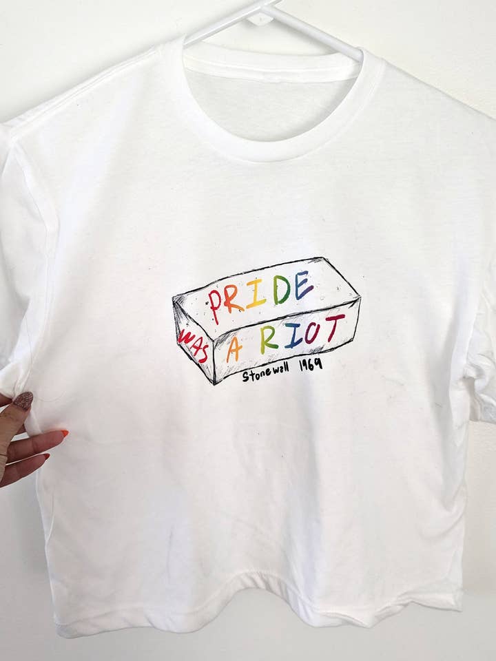 Sapphic Space - Wholesale Screen Printed T-Shirt - Women's - Pride was a Riot Crop Tee1