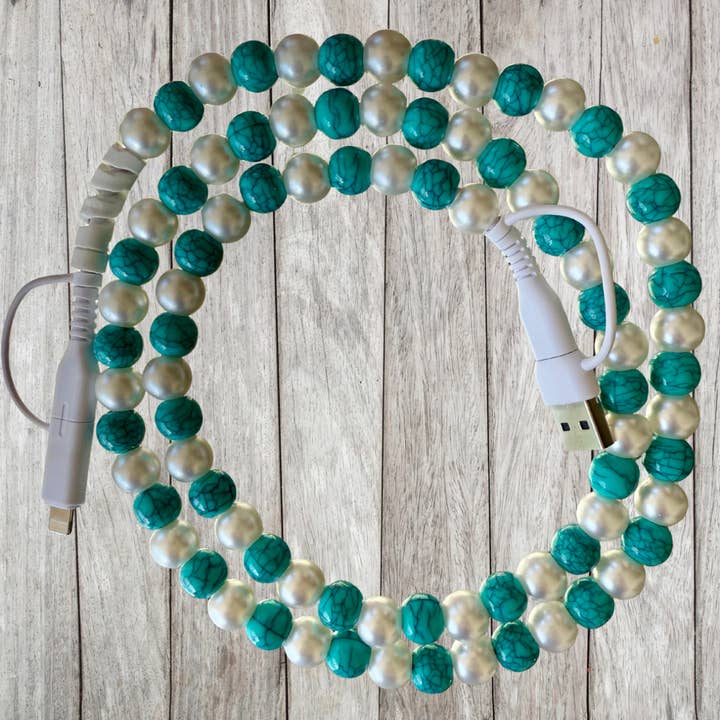 Turquoise & Pearl Beaded 4-In-1 Charging Cable for wholesale by The Onion Patch