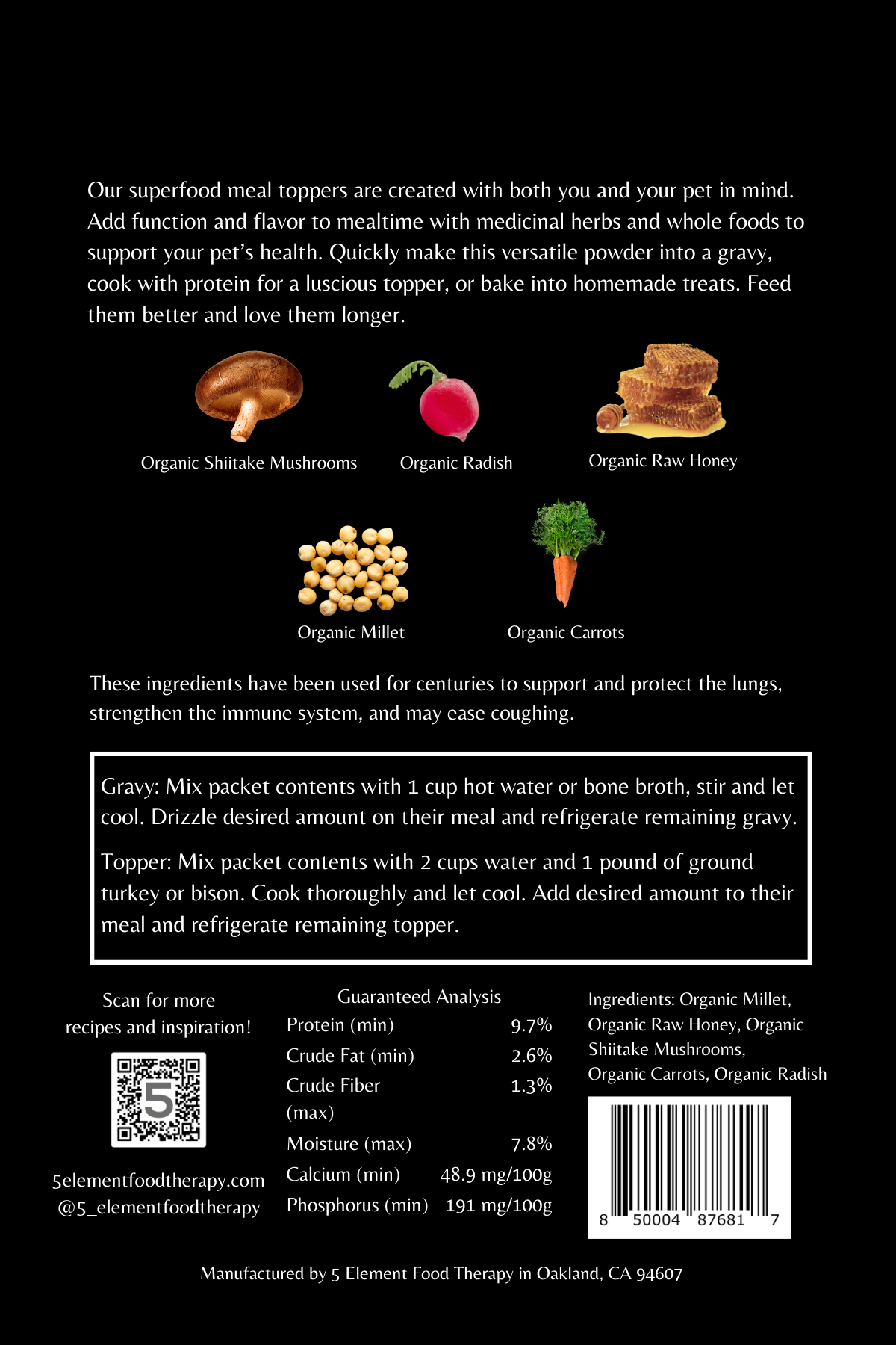 5 Element Food Therapy – Engroshandel Foder - Hund – Åndedræts- og immunforsvars-superfood måltidstopping2