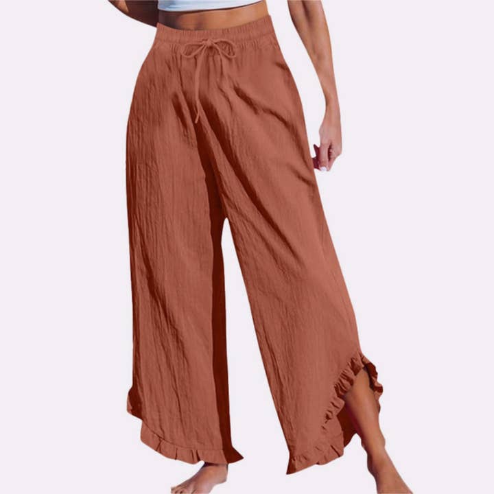 Rosa Clothing - Wholesale Pants - Women's - Casual ruffle shirred wide-leg crop pants5