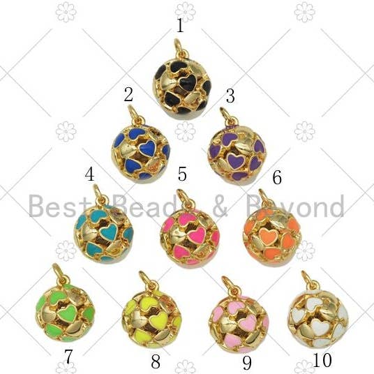 Enamel Colorful Heart Round Ball Charm, Sku#LD186 for wholesale by BestBeads&Beyond