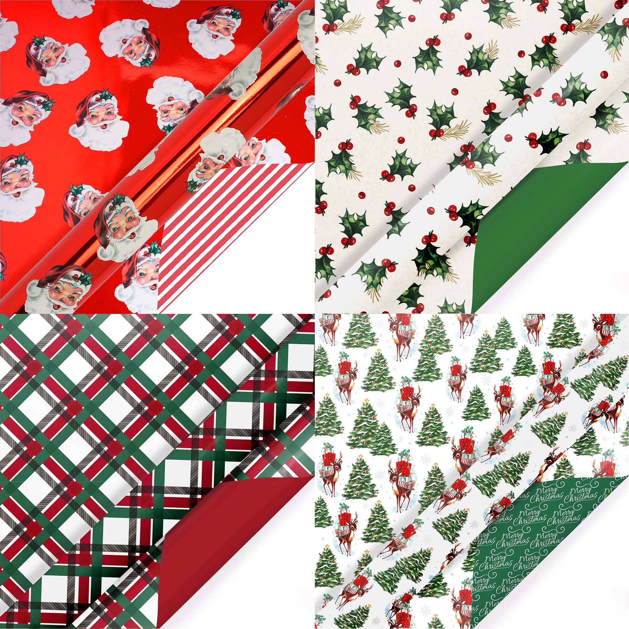 LA Ribbons Wholesale - Wholesale Wrapping Paper Roll - 30" x 10' Wrapping Paper Bundle (4-pack) | Vintage Christmas2