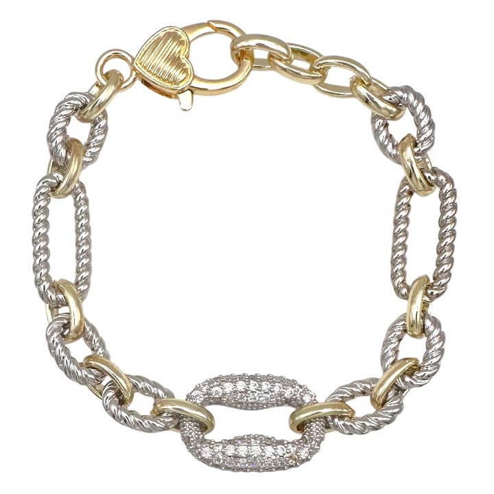 B25163 CZ PigNose 2T guldbelagt kabelkæde armbånd (6,75") for engroshandel hos Pretty Persuasions