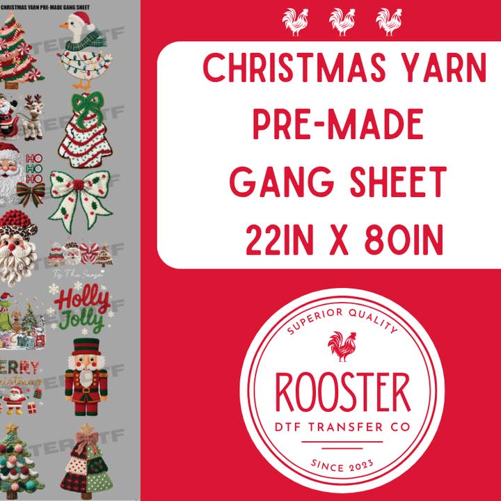 DTF TRANSFER ONLY - CHRISTMAS YARN PRE-MADE GANG SHEET (22x80in) for wholesale by Rooster DTF Transfer Co