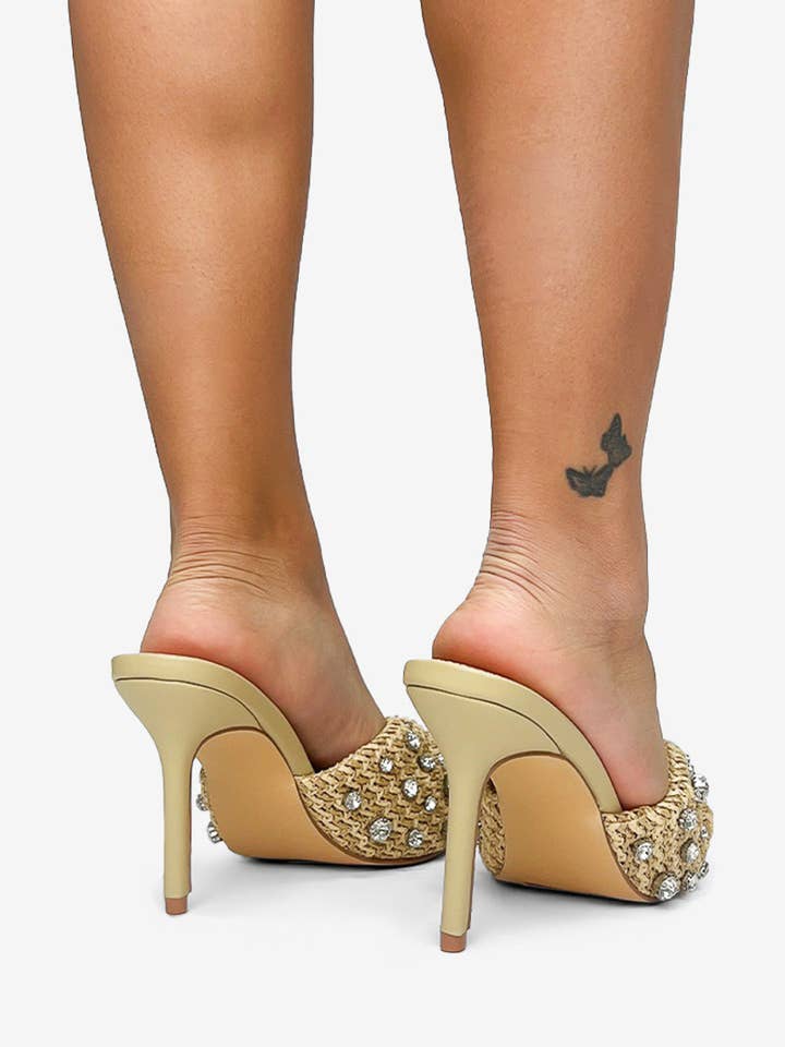 Lemonade Shoes - Vendita all'ingrosso Tacchi alti - Donna - KORRA - Sandali di lusso in rafia con perline, tonalità dorata13