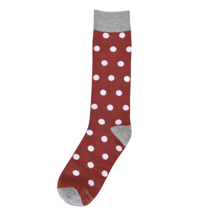 Burnt Orange with White Polka Dot Socks for wholesale by No Cold Feet