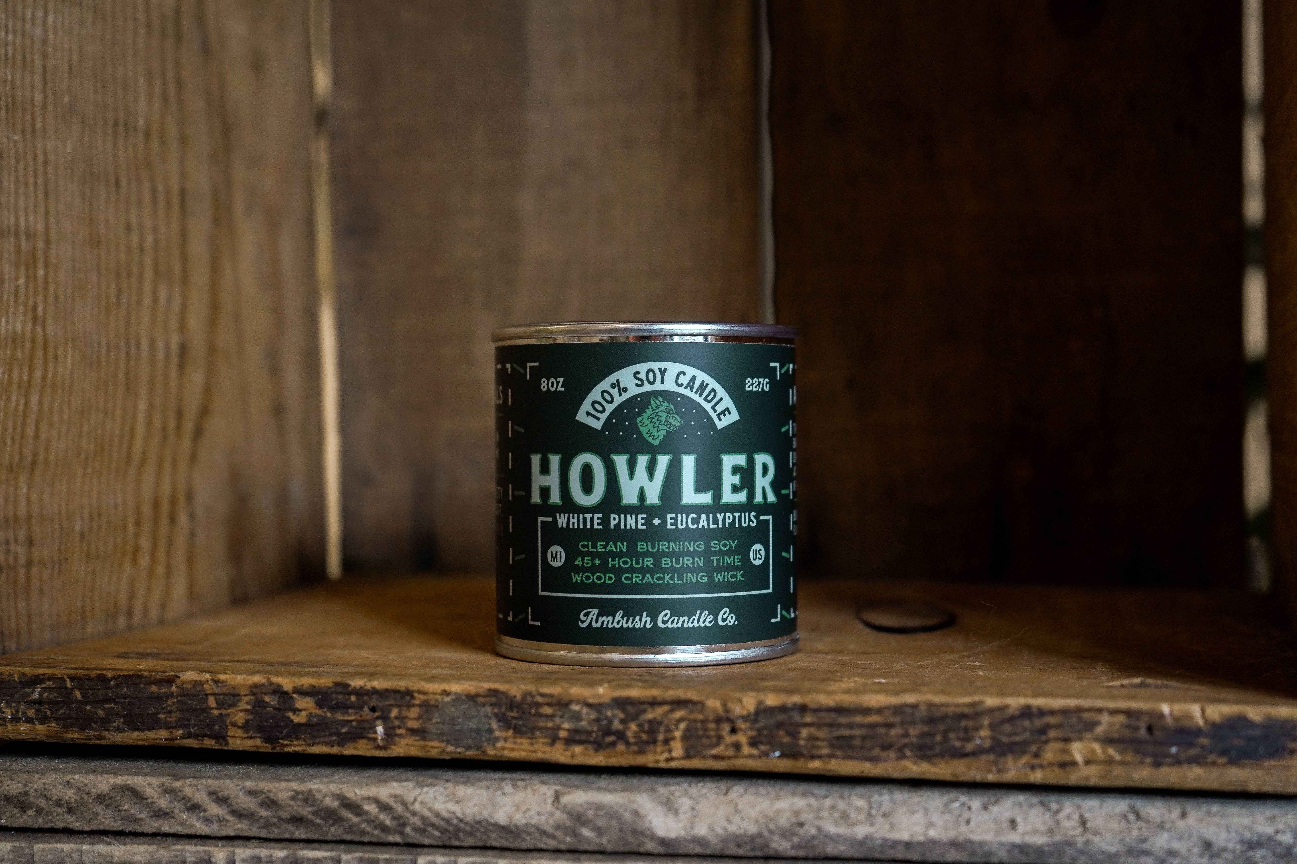Ambush Candle Co. - Wholesale Jar/Filled Candle - Howler | White Pine + Eucalyptus 8oz Soy Candle14