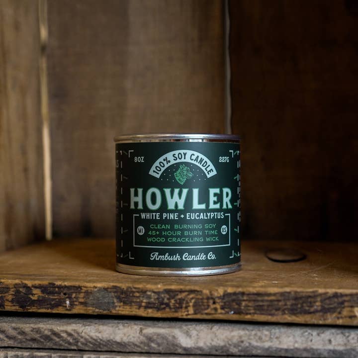 Ambush Candle Co. - Wholesale Jar/Filled Candle - Howler | White Pine + Eucalyptus 8oz Soy Candle14