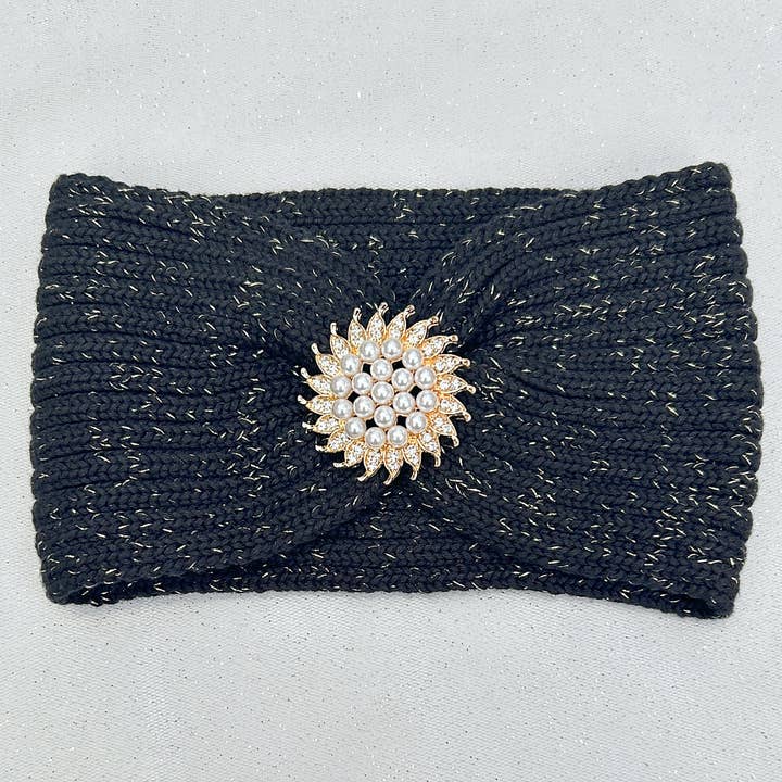 Ear Warmer Headband Winter Headband with Removable Brooch for wholesale by QueenMee Accessories