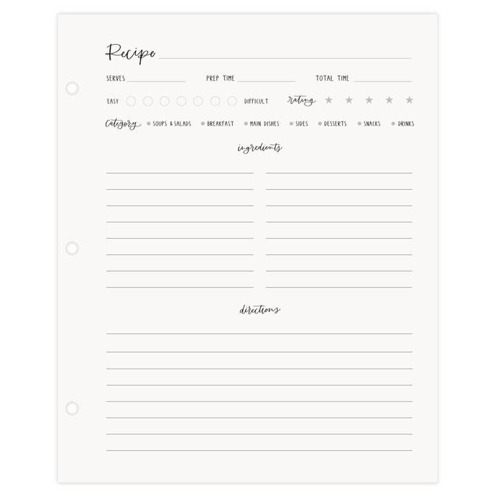 1canoe2 | One Canoe Two Paper Co. - Wholesale Recipe Card - Petite Recipe Page Set3