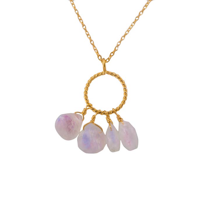 Aurora Rainbow Moonstone Pendant Vermeil Necklace for wholesale by Saraswati Imports