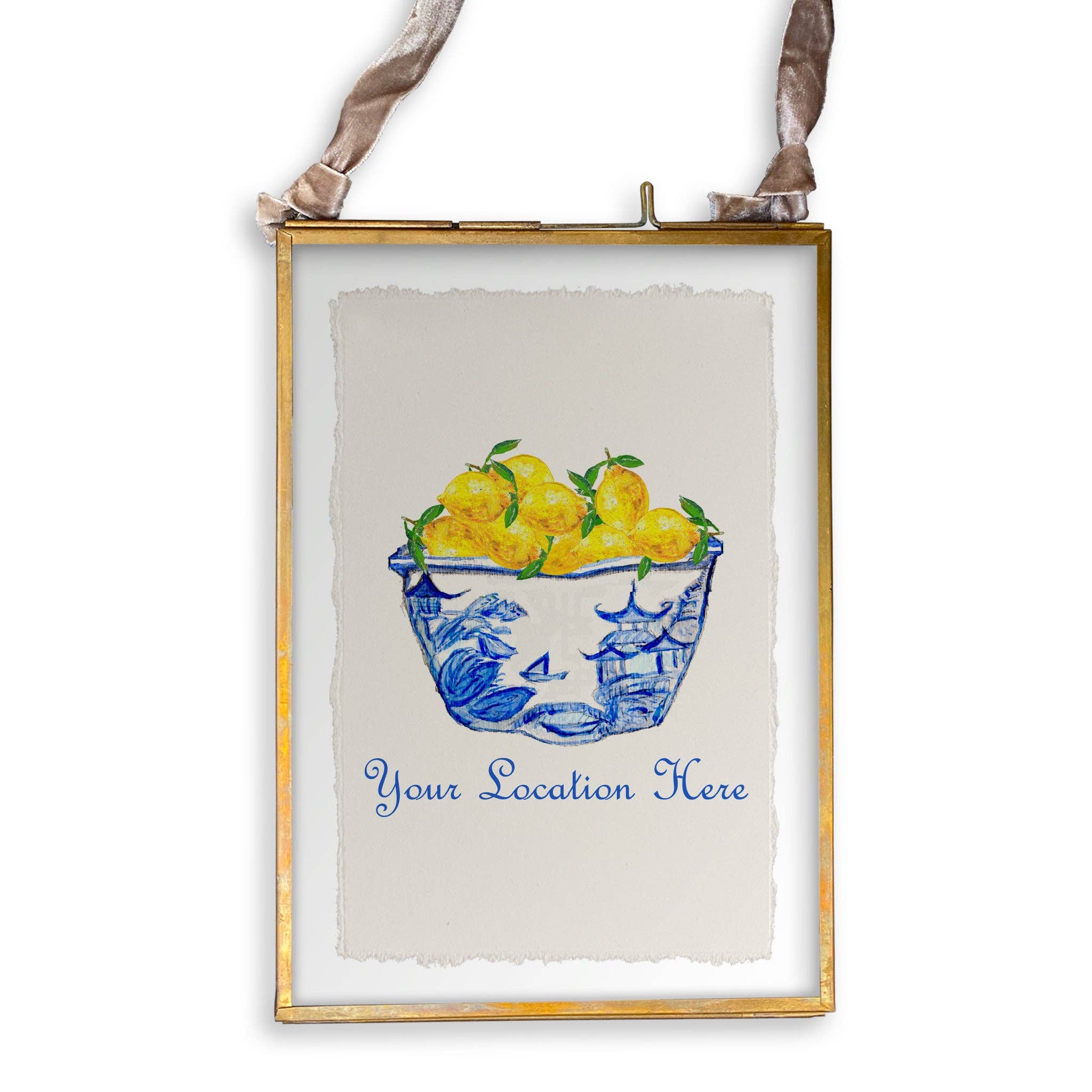 French Graffiti - Wholesale Tea Towel - Blue & White Bowl with Lemons and Location13