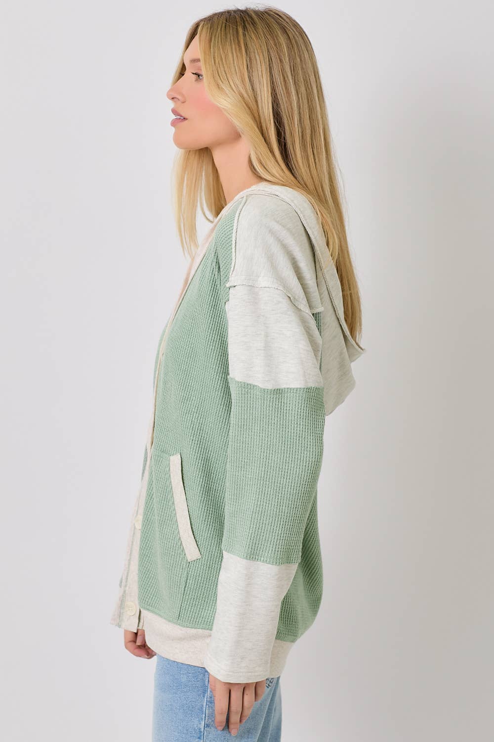 Mystree - Wholesale Cardigan - Women's - 60553 Color Block Hoodie Cardigan3