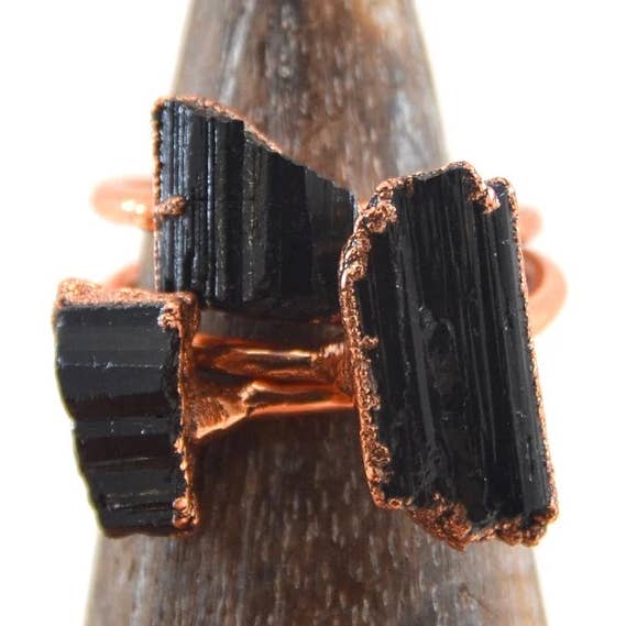 Raw Black Tourmaline Copper Ring | Rough Tourmaline Ring for wholesale by Daddy Daughter Jewelry