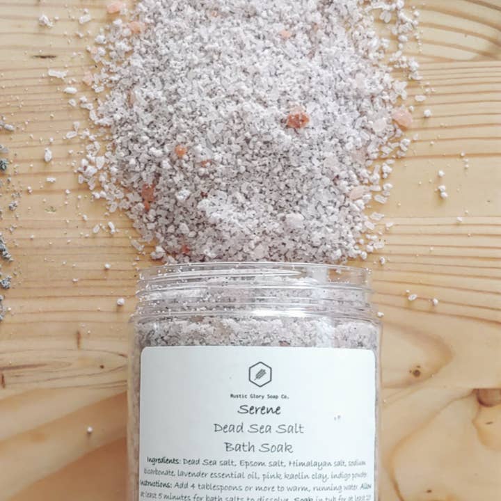 Rustic Glory Soap Company – wholesale Badsalt och skumbad – ”Serene” Döda havssalt eterisk olja bad blöt