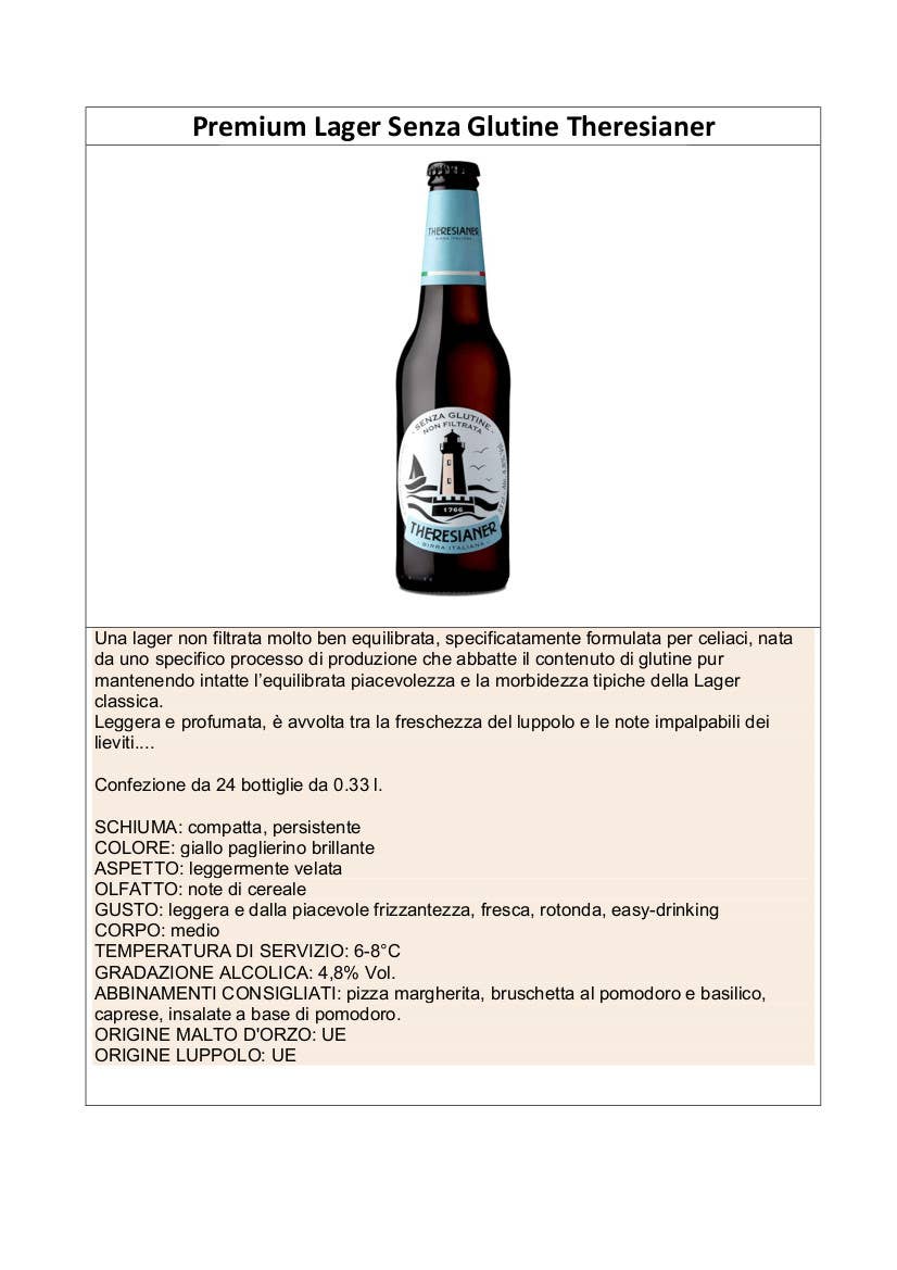 Metina SAS – Großhandel Bier – Glutenfreies Theresianer Lagerbier 33 cl2