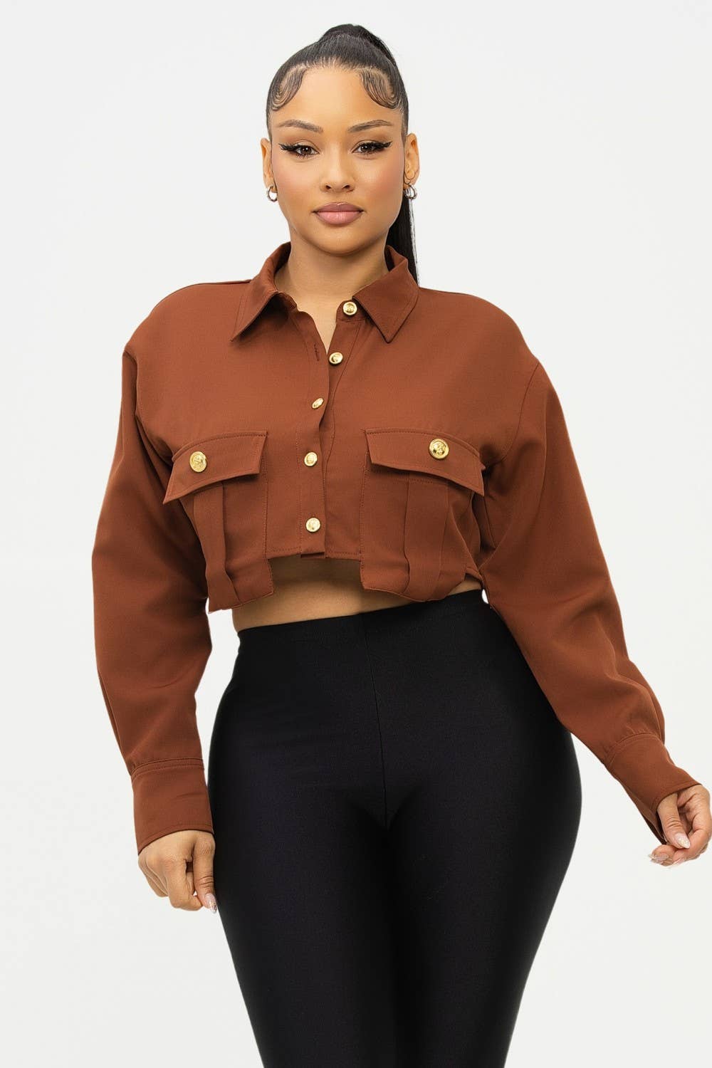 J2 FASHION – wholesale Buttoned-down shirt – Women's – Button Front Cropped Shirt1