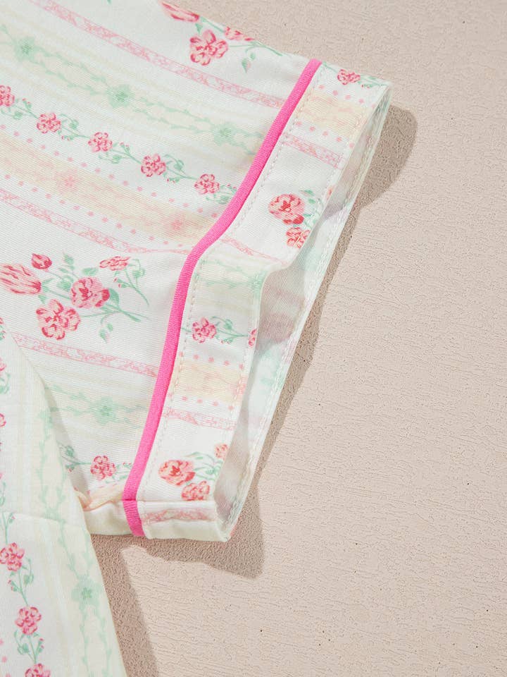 LALA LOO - Wholesale Sleepwear Set - Women's - Floral Top and Shorts Spring Pajama Set