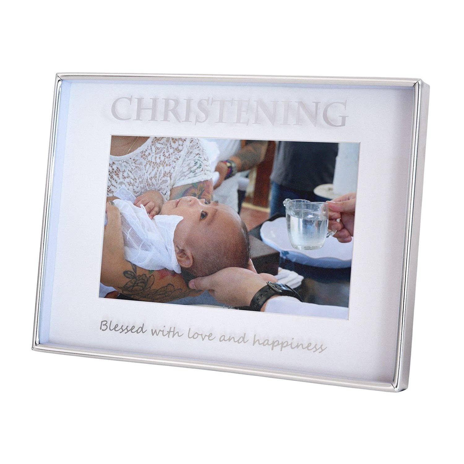 Happy Homewares – wholesale Picture frame – Contemporary Silver Plated Christening 4x6 Picture Frame for Wall or Table1