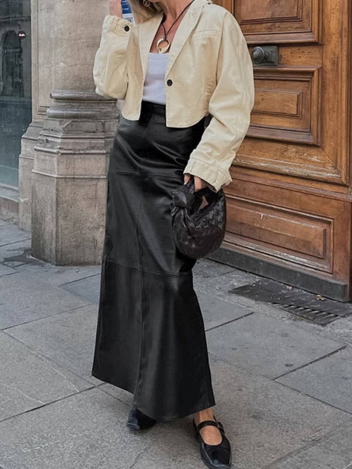 BLACK Faux Leather Maxi Skirt for wholesale on Faire9