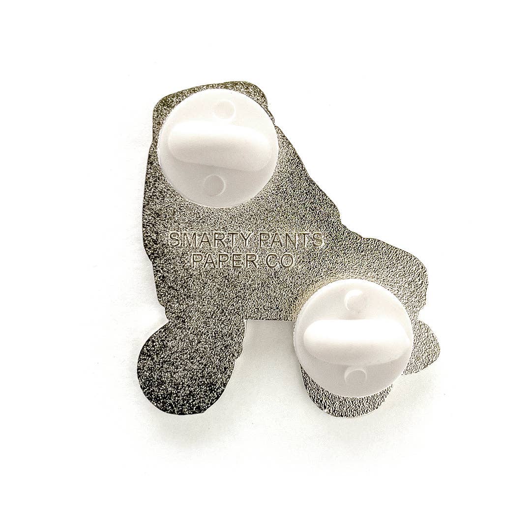 Smarty Pants Paper - Wholesale Lapel Pin/Button - Orange roller skate pin with glow in the dark wheels3