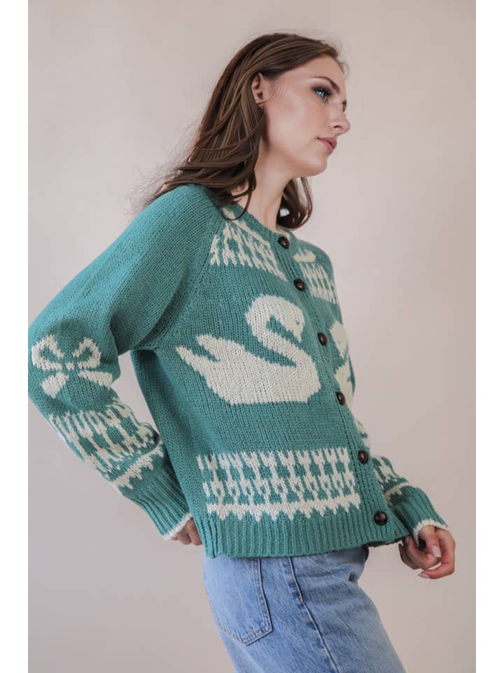 VERY J - Wholesale Cardigan - Women's - 12W3463N-Oversized Graphic Casual Knit Sweater Cardigan22