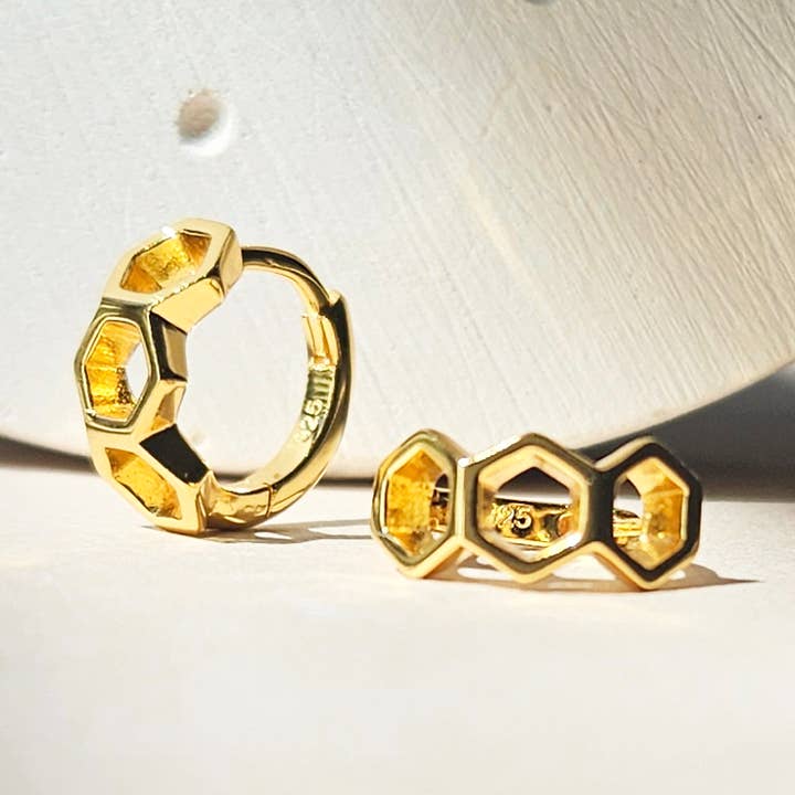 HEXAGON HUGGIE EARRINGS - E-H1558 / E-HT1416 for wholesale by HolyBang Jewels