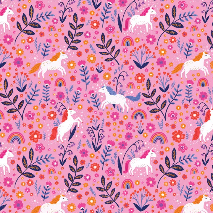 Pear Tree Press - Wholesale Flat Wrap - Girls Pink Unicorn Wrapping Paper, Gift Wrap, For Kids