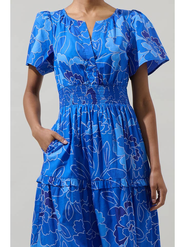 COBALTS Maris Floral Palmer Poplin Tiered Maxi Dress for wholesale on Faire
