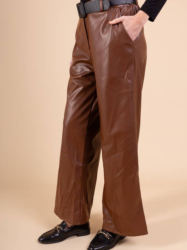 Pépouz' Paris - Wholesale Pants - Women's - Wide faux leather pants PPN25691