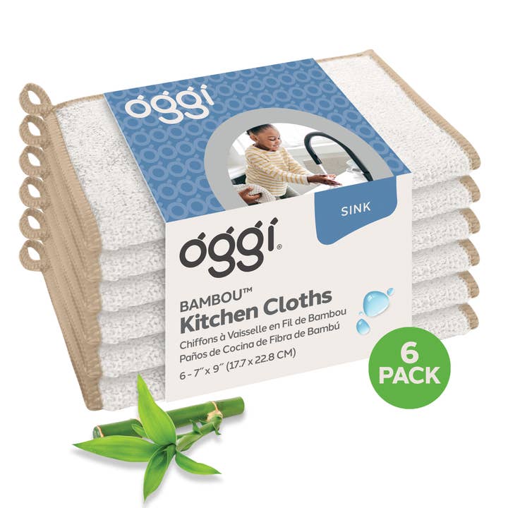 Dish Cloths - Set of 6 Bamboo Fiber - White/Khaki for wholesale by Oggi