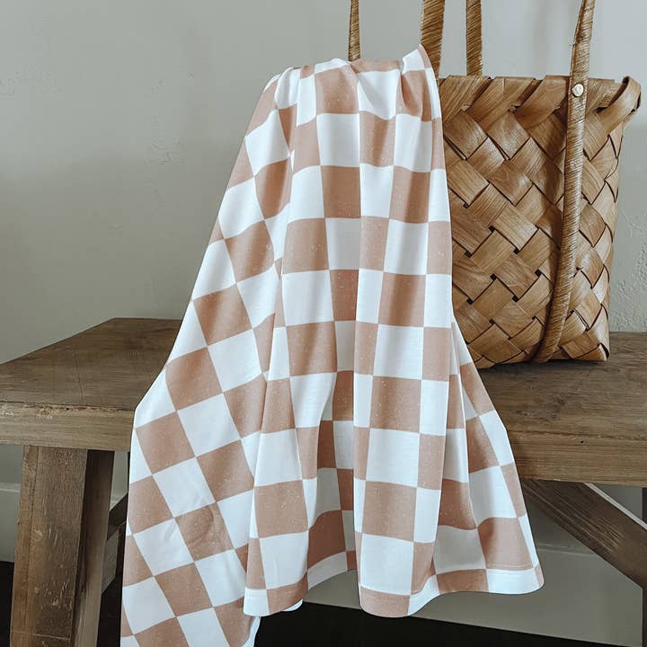 Swaddle Blanket - Khaki Checkerboard for wholesale by Boho + Babe