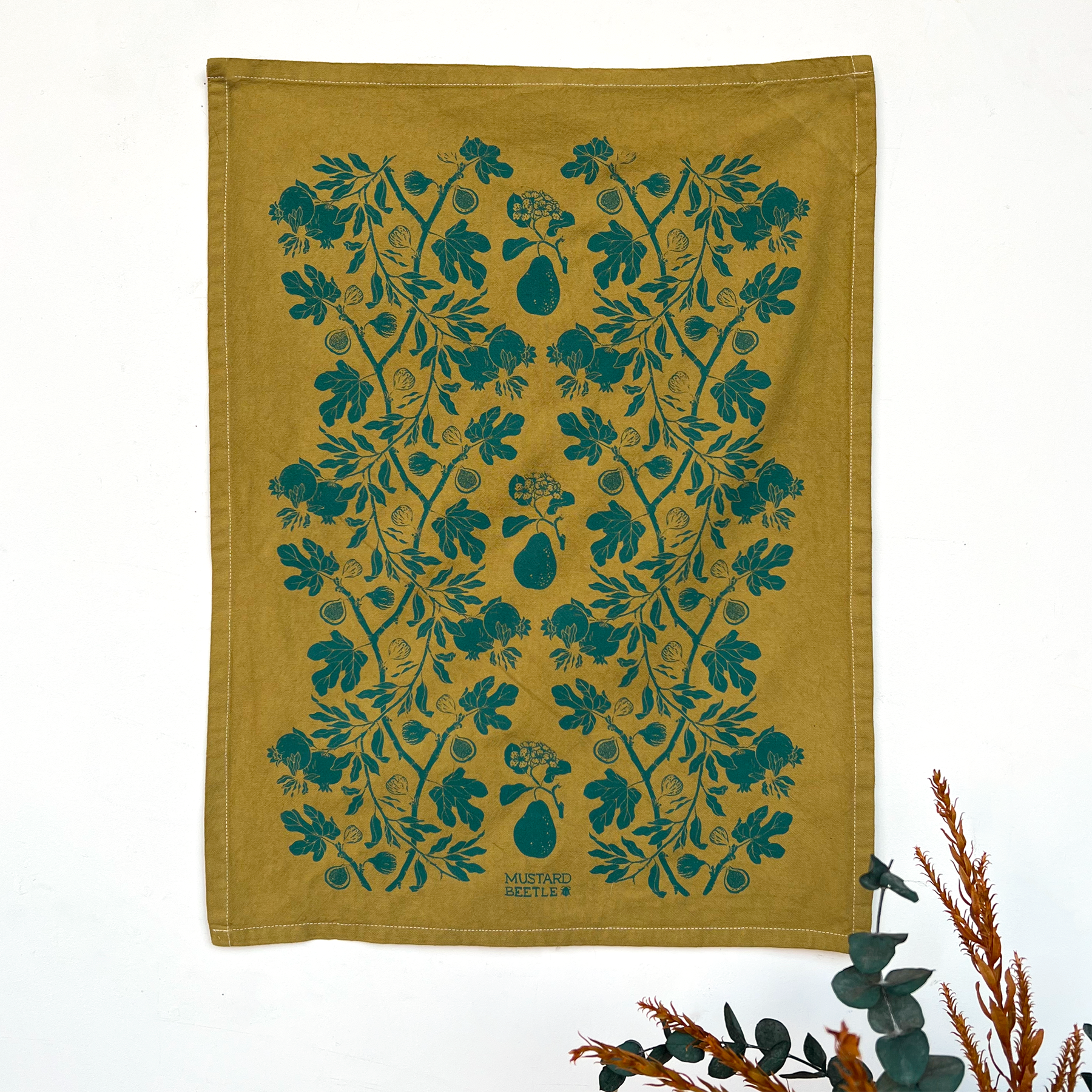 Mustard Beetle - Wholesale Tea Towel - Hand Dyed + Screenprinted Organic Cotton Tea Towel: Figs7