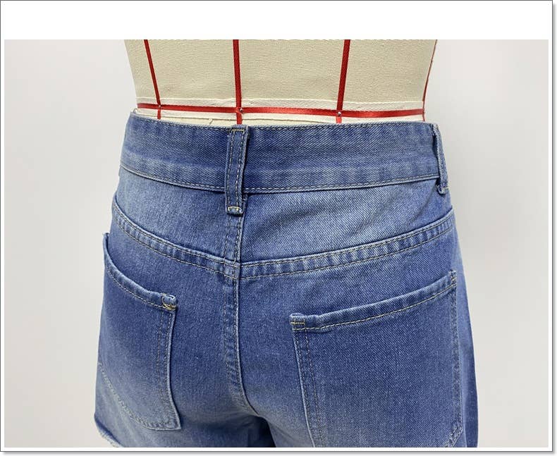 Blauw Blauw gewassen spijkershort met scheuren XYK006 voor groothandel op Faire10