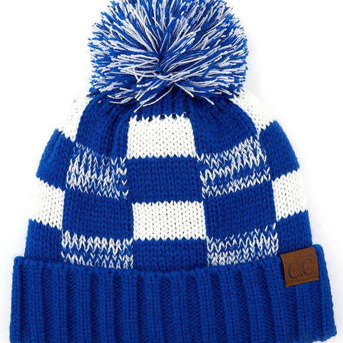 Hana - Wholesale Beanie - Women's - C.C Buffalo Check Team Color Beanie with Pom Winter Beanie