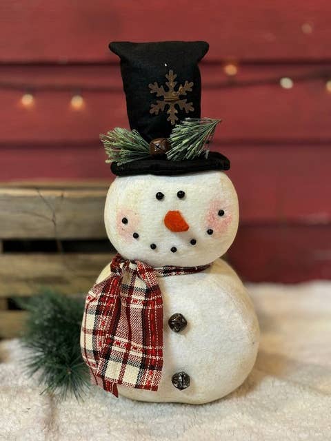 Red Plaid Scarf Top Hat Snowman for wholesale by DNS Designs