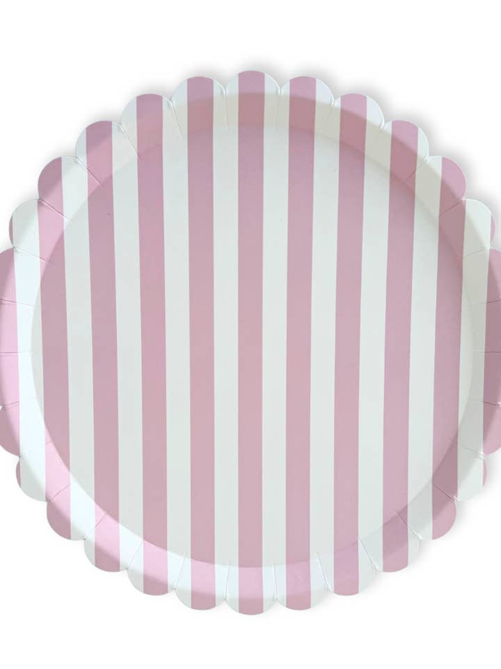 Classic Striped Pink Scalloped Dinner Plate, 12pcs for wholesale by Josi James