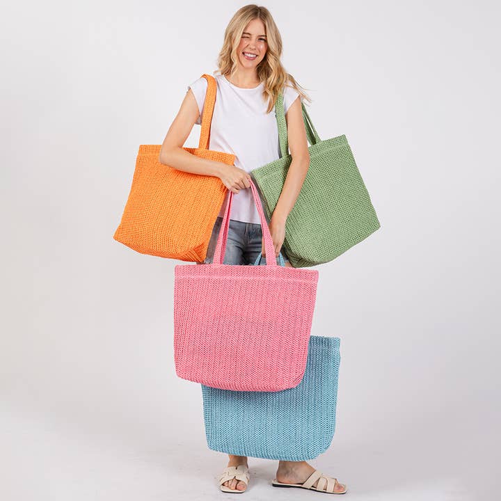 Sensibling Corp. - Wholesale Beach Bag - Solid Crochet Straw Tote Bag / Beach Bag