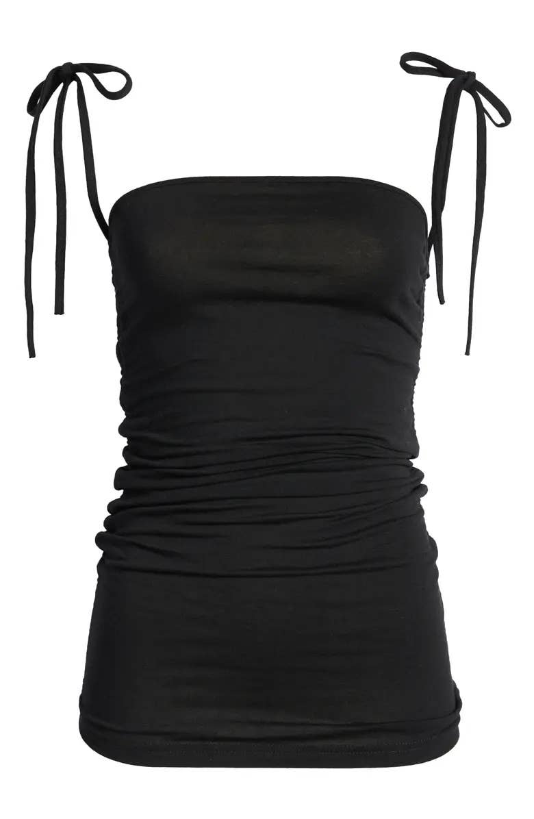 Black Alexa Ruche Tie Tube Top for wholesale on Faire4