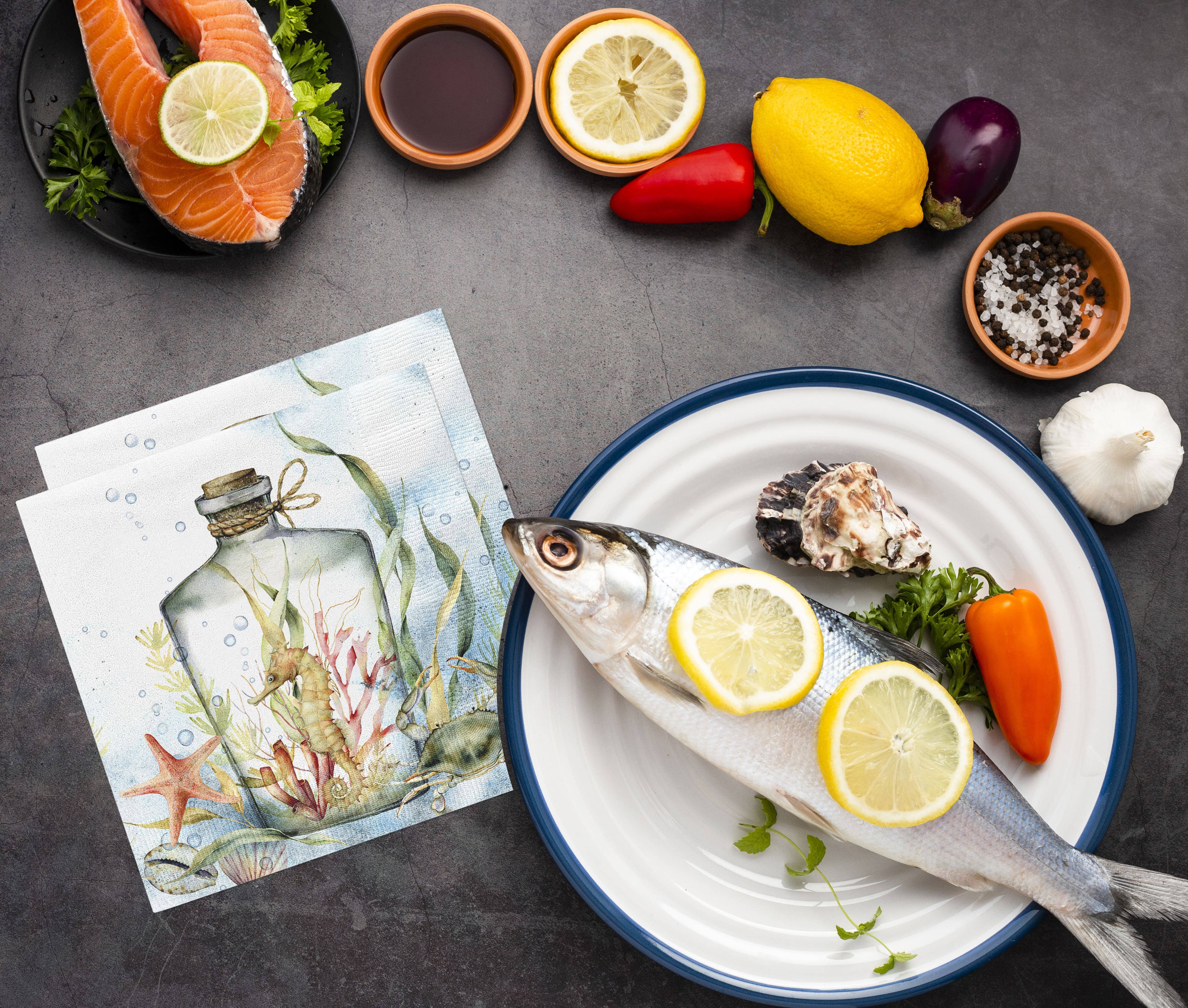 European Excellency - Vente Serviettes jetables - Serviettes de cocktail en forme d'hippocampe en bouteille - Serviettes en papier nautiques5