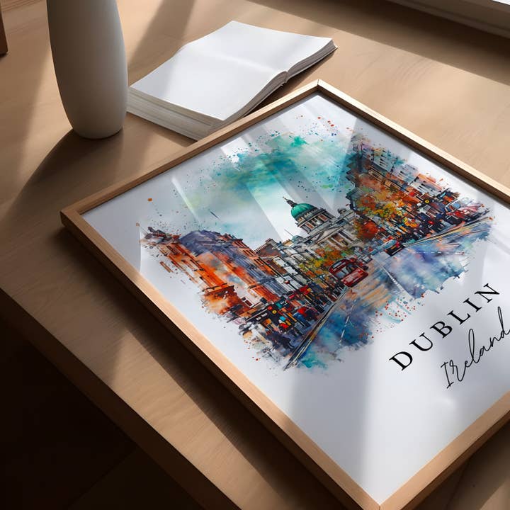 Premium Travel Art - Wholesale Art Print - Dublin Ireland watercolor travel art - Irish Art, Dublin print, Wedding gift, Birthday present, Custom Text, Perfect Gift2