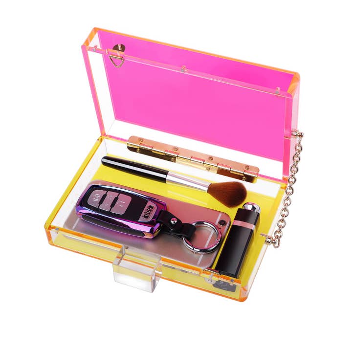 Trendy Neon Two Tone Transparent Acrylic Clutch for wholesale on Faire