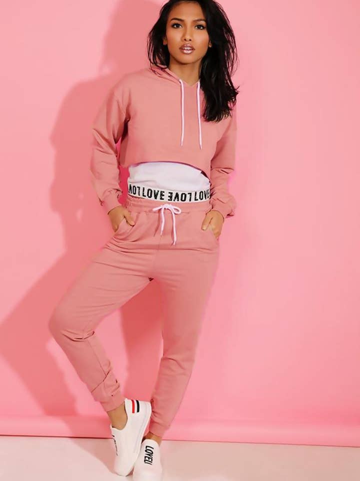 justyouroutfit – wholesale Lounge set – Women's – LOVE TOP CROP HOODIE AND JOGGER 3 PIECE SET5