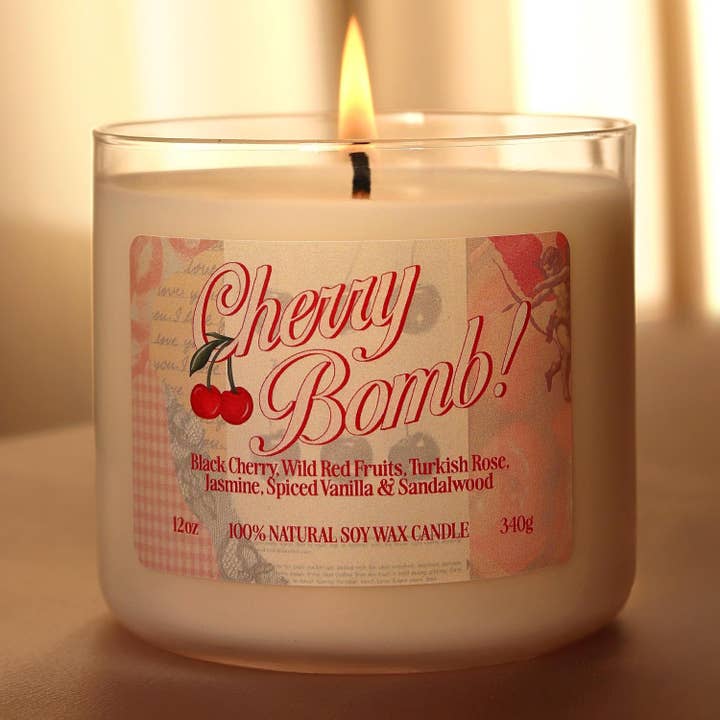 Cherry Candle Natural Soy Wax Luxury Handcrafted for wholesale by Reimagine Discovery
