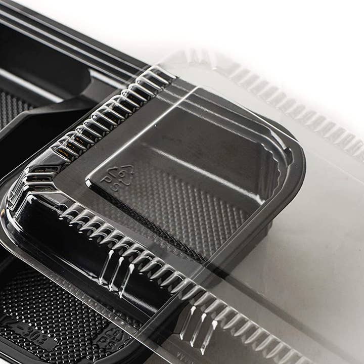 EcoQuality - Wholesale Food Storage Container - 3 Compartment Black Disposable Container with Lids